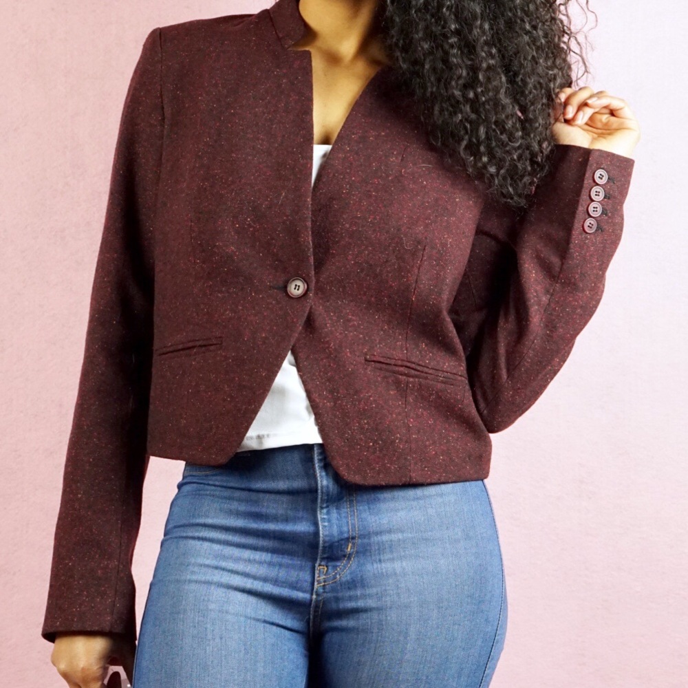 TOPSHOP Speckled Collarless 1 Button Blazer